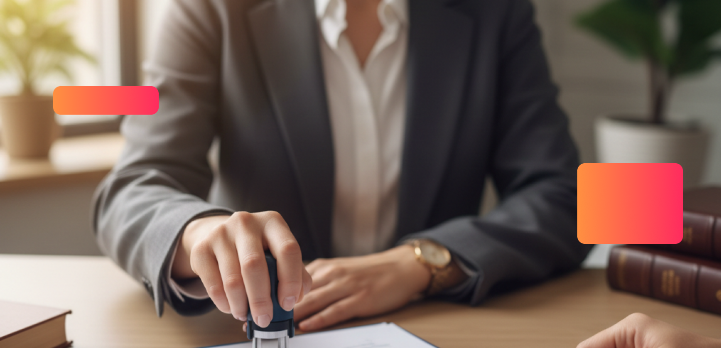 UPS notary notarizing a document on a desk